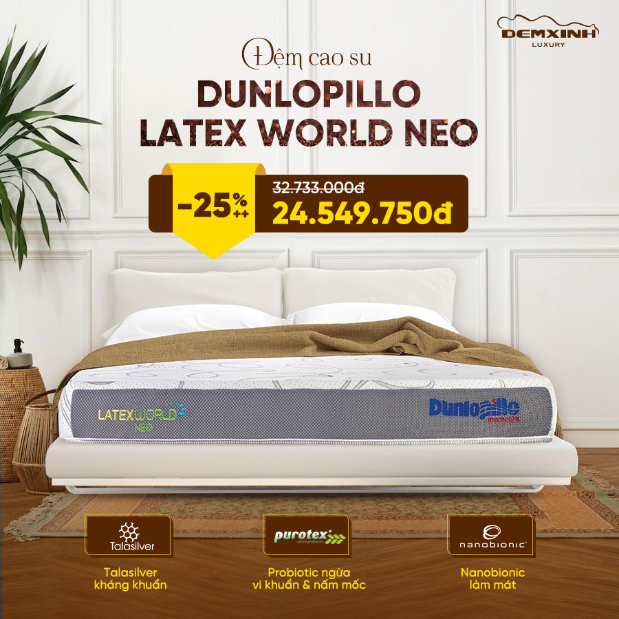 Đệm cao su Dunlopillo Latex World Neo phù hợp với giường King Size