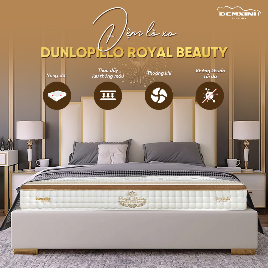 Nệm Lò Xo Cao Cấp Dunlopillo Royal Beauty 2m x 2m2
